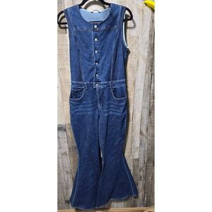 Blue B Collection Wide Leg Bell Bottom Sleeevless Denim Jean Jumpsuit Jumper